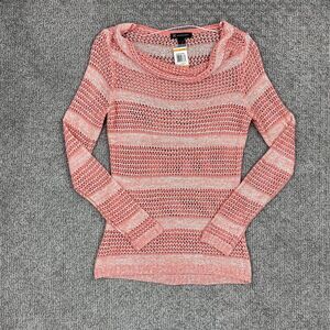 INC International Concepts Sweater Womens Small Pink Open Knit Striped Scoop